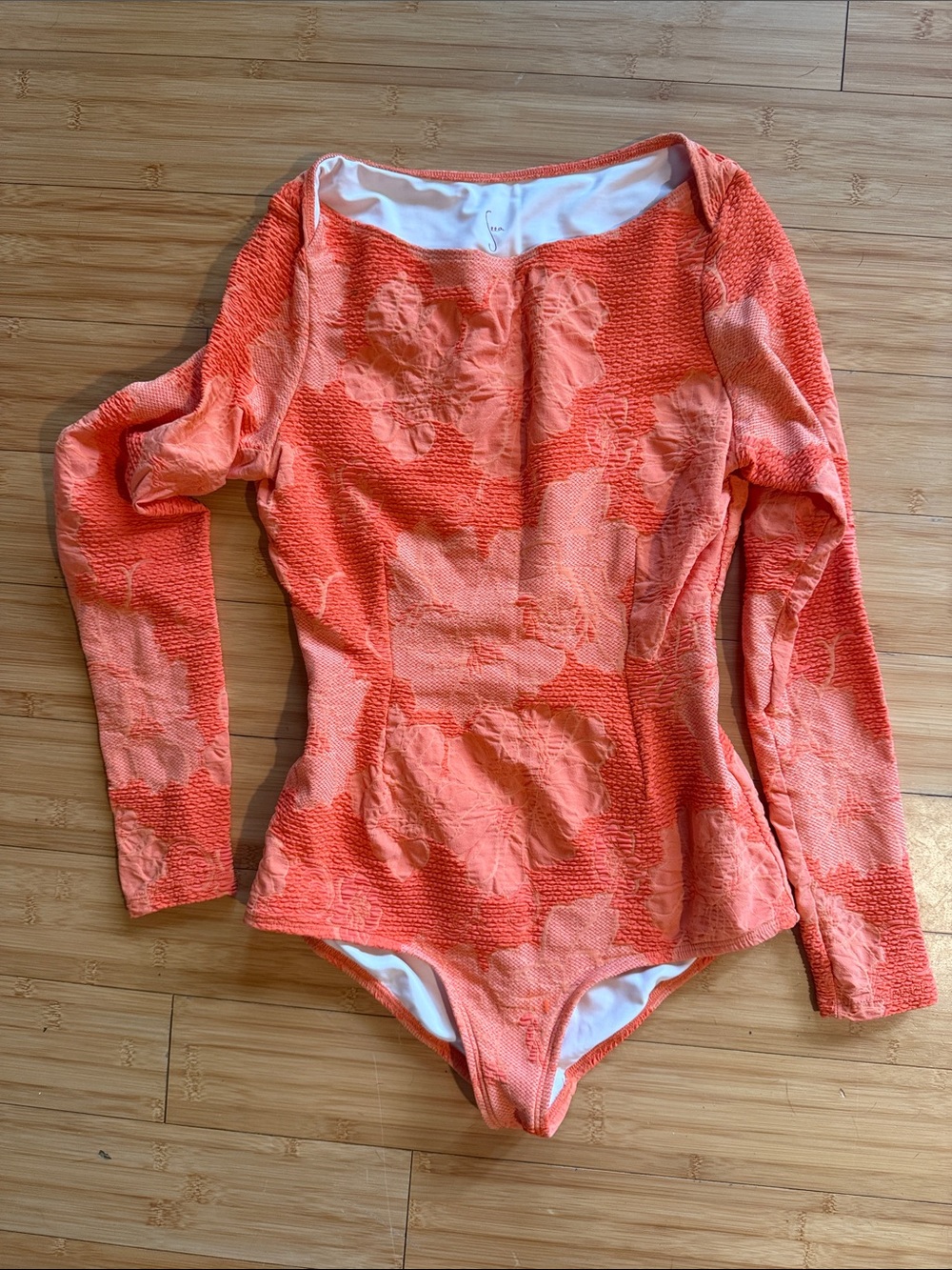 Seea Coral Textured Long-Sleeve One-Piece Swimsuit